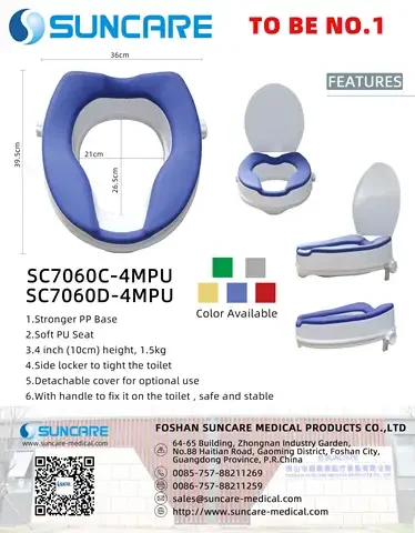 Assento sanitário elevado para deficientes elevado em PP durável de 4 polegadas para idosos com assento PU macio