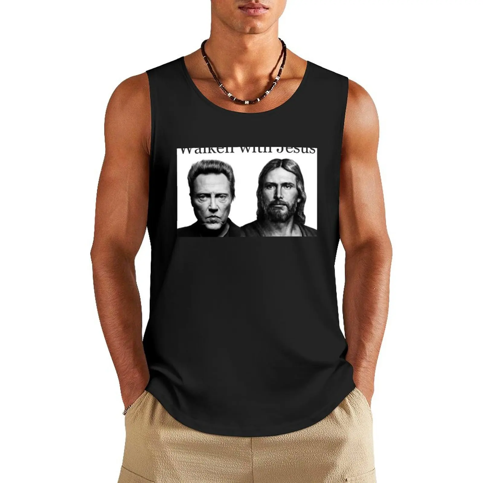 

Walken with Jesus - Funny Walking with Jesus with Christopher Gag Gifts Tank Top summer clothing men Male vest