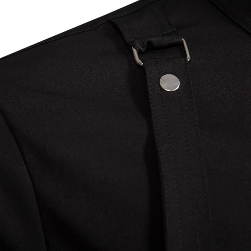 Schwarzes Hemd im Punk-Stil für Herren, lässige, modische Oberteile mit Umlegekragen