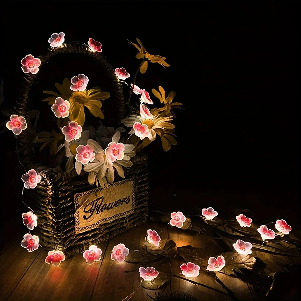 1 x 2 m lang mit 20 LED-Kirschblüten-Lichterketten in Rosa, batteriebetrieben, geeignet für die Kranzdekoration im Innenbereich