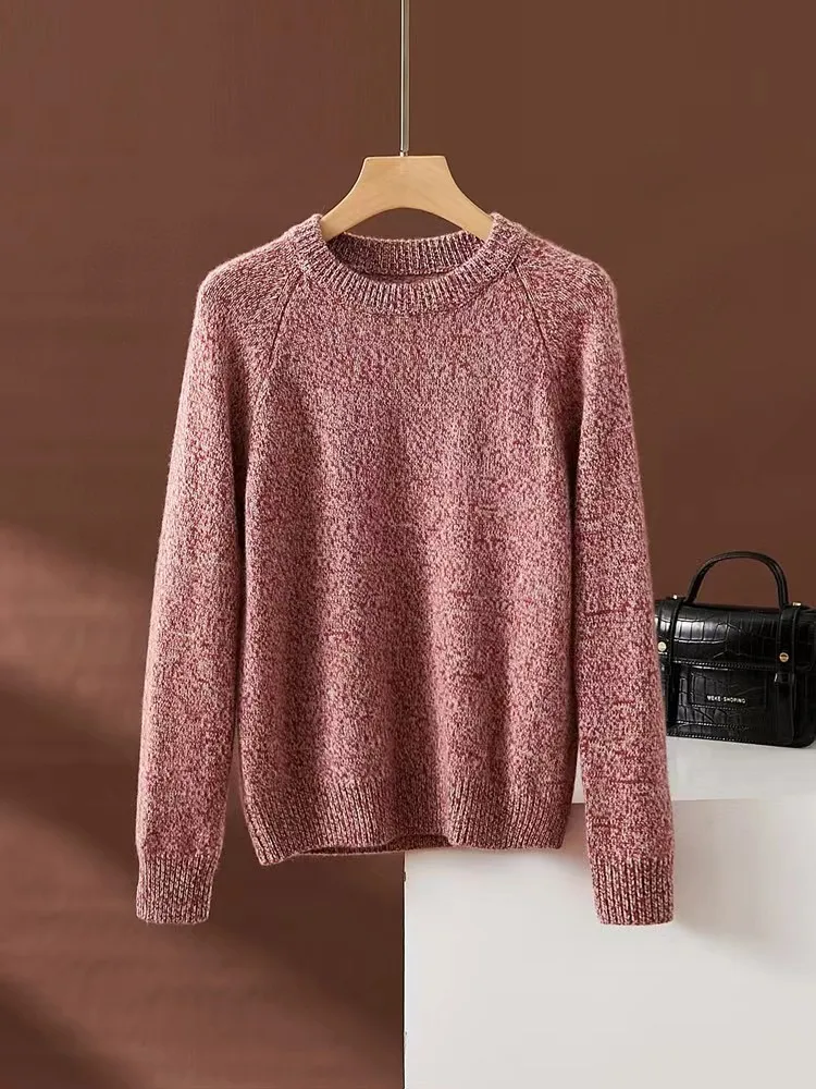 Amazing! Dot yarn series! Round-neck thickened pure cashmere sweater for women, loose and versatile pullover sweater, knitted sw