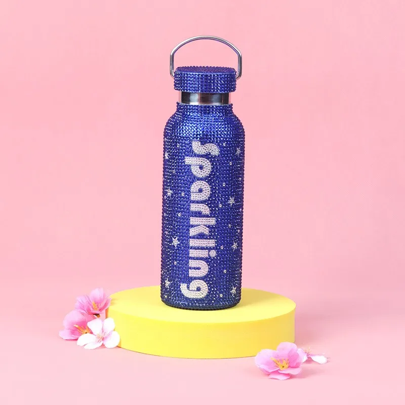 

Royalblue Sparkling Rhinestone Tumbler Straw Cup Hot-Fix Crystal Thermos Food-grade Stainless Steel Vacuum Gift-Ready Drinkware