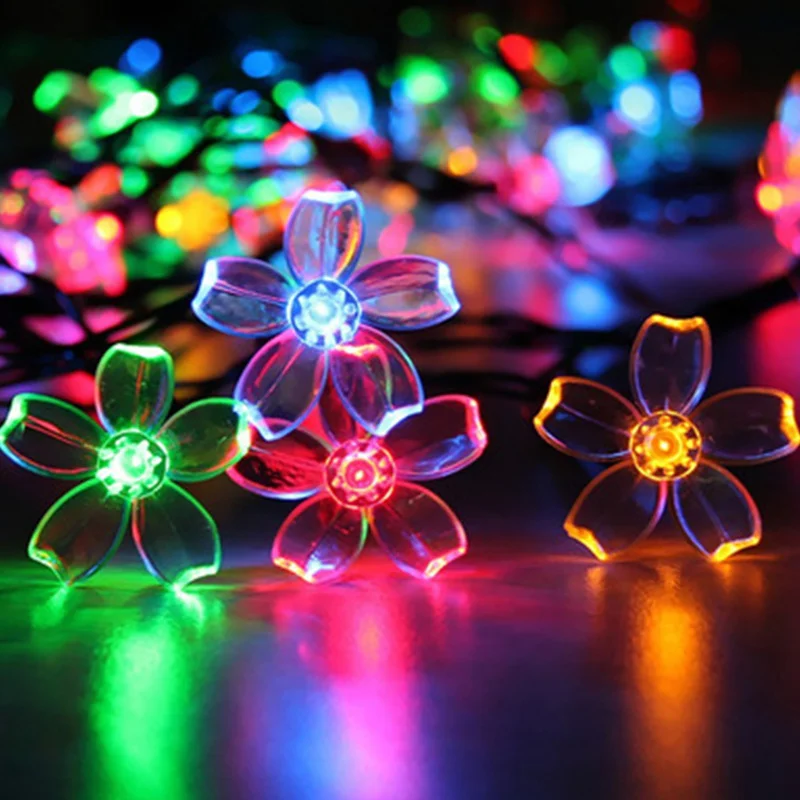 Cherry Blossom Flower Garland Battery Powered LED String Fairy Lights Crystal Flowers for Indoor Wedding Christmas Decors Purple