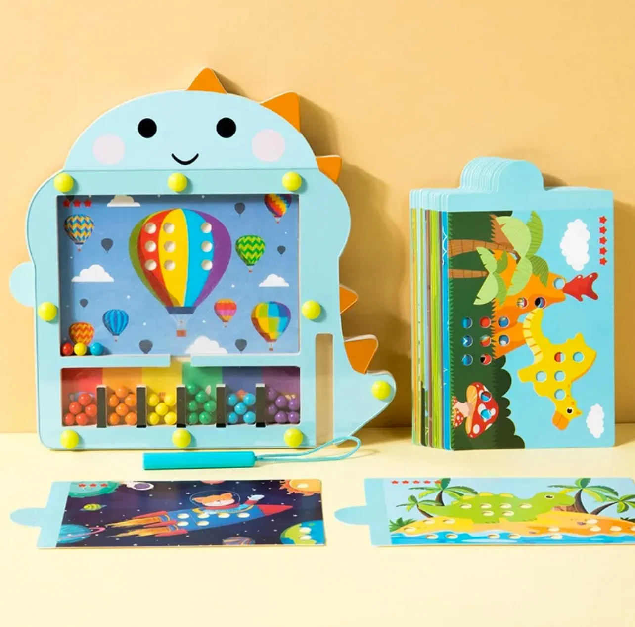 Magnetyczne zabawki edukacyjne Montessori z drewna do sortowania, magnetyczny labirynt z koralikami, tablica do rysowania, aktywności edukacyjne dla najmłodszych.