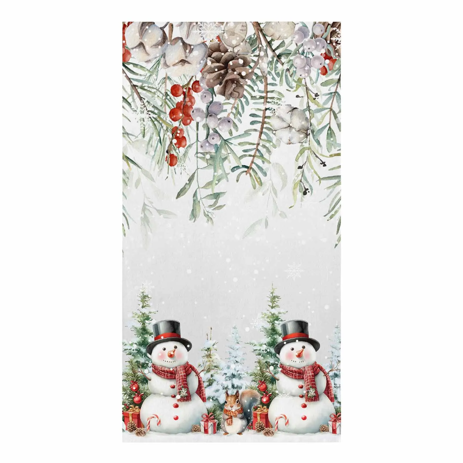 Christmas Berry Pine Snowman Tree Squirrel Printed Tea Hand Towel Kitchen Dishcloth Water Absorption Household Cleaning Cloth