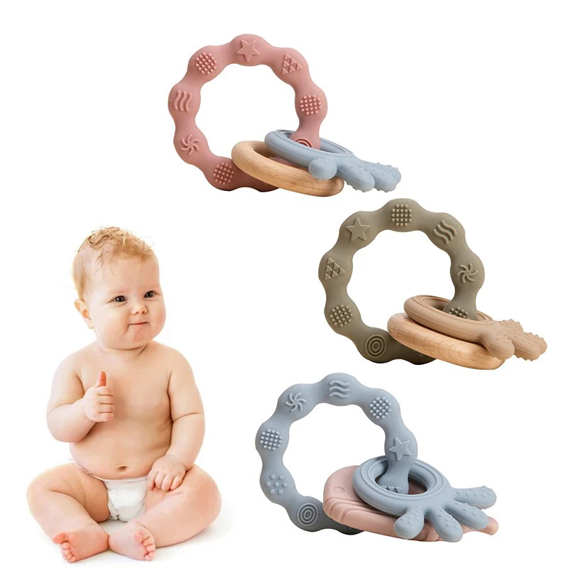 

1Pcs Baby Silicone Teether Ring BPA Free Rattles Bracelet Food Grade Newborn Baby Accessories Cartoon Silicone Teething Toys