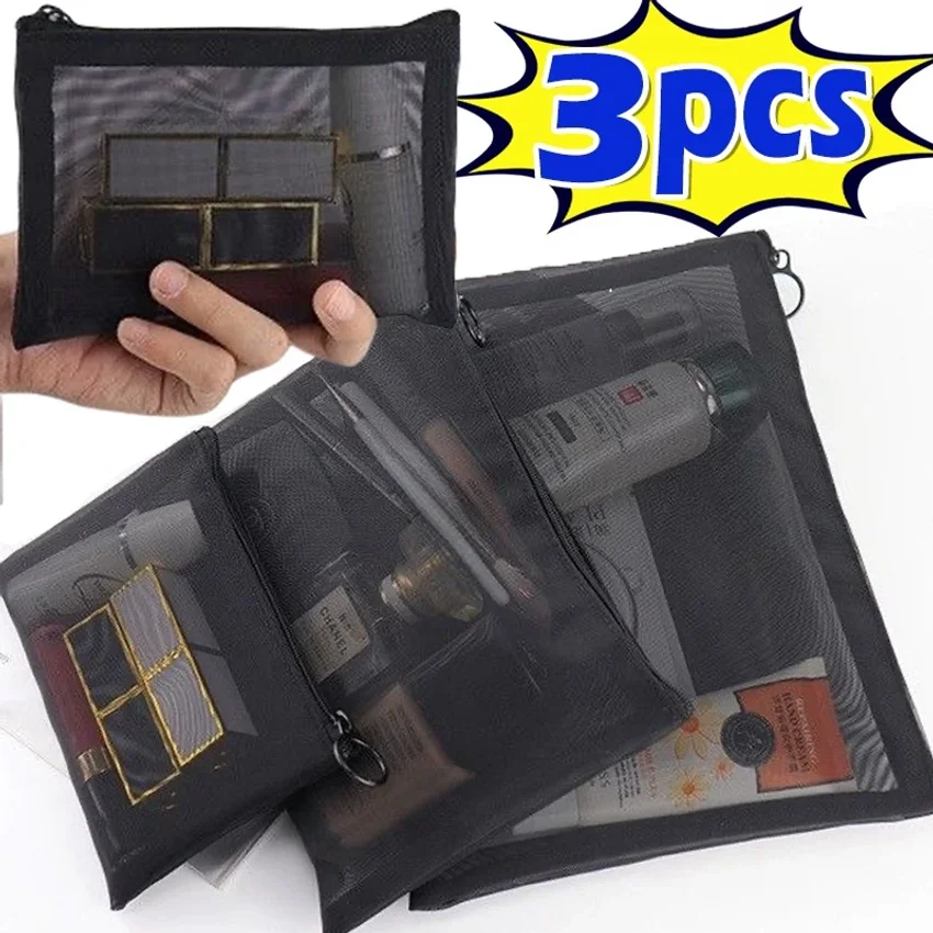

1/3pcs Mesh Clear Cosmetic Bags Small Large Black Makeup Bag Portable Travel Toiletry Organizer Case Lipstick Storage Pouch