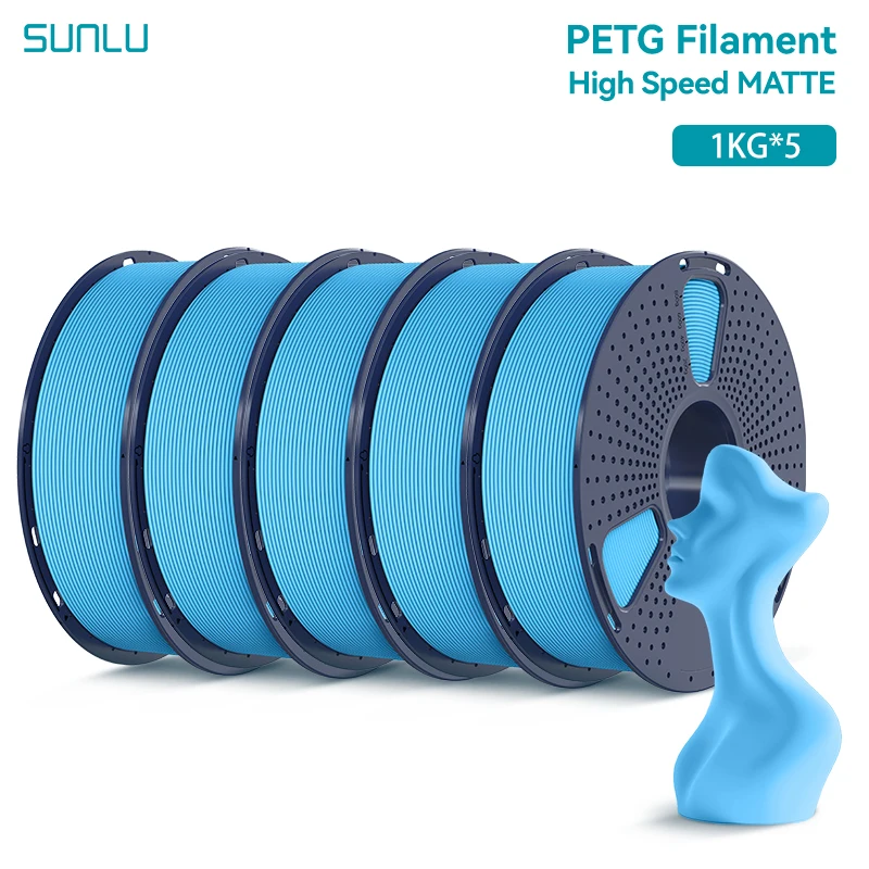 SUNLU 5 kg Hochgeschwindigkeits-Matt-PETG-Filament, 1,75 mm, 1 kg Spule (2,2 lbs), Hochgeschwindigkeits-Druckfilament, passend für die meisten FDM-Drucker