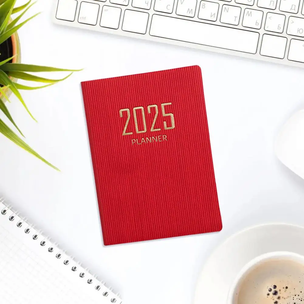 สมุดแพลนเนอร์สมุด2025กระดาษหนาพร้อมกระดาษหนาปกหนังสังเคราะห์เขียนลื่นไม่ทำให้หมึกไหล