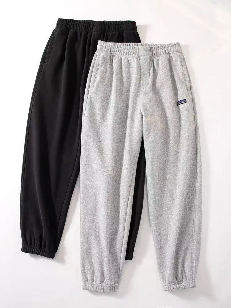 Ba jia ti inverno fce forrado perna reta calças esportivas femininas quentes soltas com punho casual all-match calças compridas