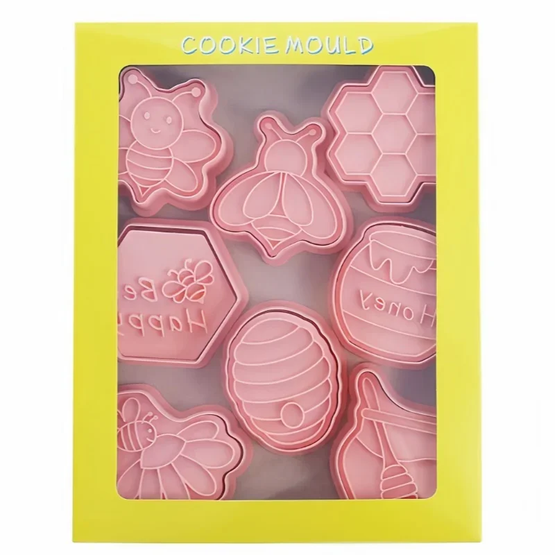 8pcs/set Cartoon Bee Cookie Cutters 3D Bee Honey Biscuit Mold Cookie Stamps Baking Mold DIY Kitchen Baking Tools