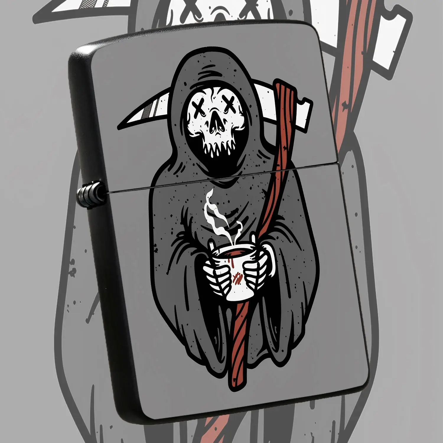 Fun Grim Reaper Pattern Lighter, Cartoon Skeleton With Hot Coffee Stylish Design, Portable Trendy All-Purpose Igniter, Exquisite Unique Daily Carry Tool For Indoor Outdoor Use, Ideal Novelty Gift For Friends On Birthday A Humorous And Inter
