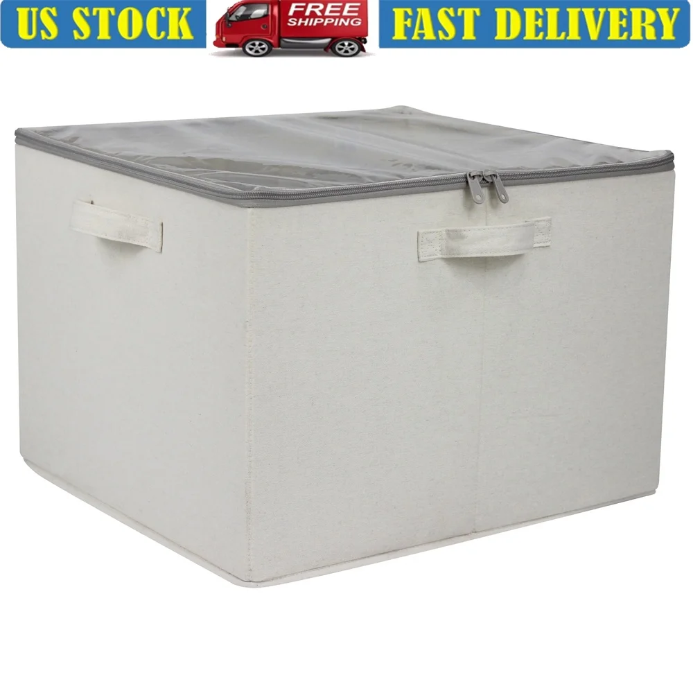 

Canvas Shoe Organizer Bin 16 Pairs Adjustable Dividers Stackable Storage with Clear Zippered Lid and Handles Easy Transport