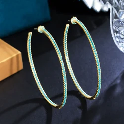 ThreeGraces 2023 New Fashion Light Blue Cubic Zirconia Big Gold Color Hoop Earrings for Women Summer Daily Party Jewelry E1237