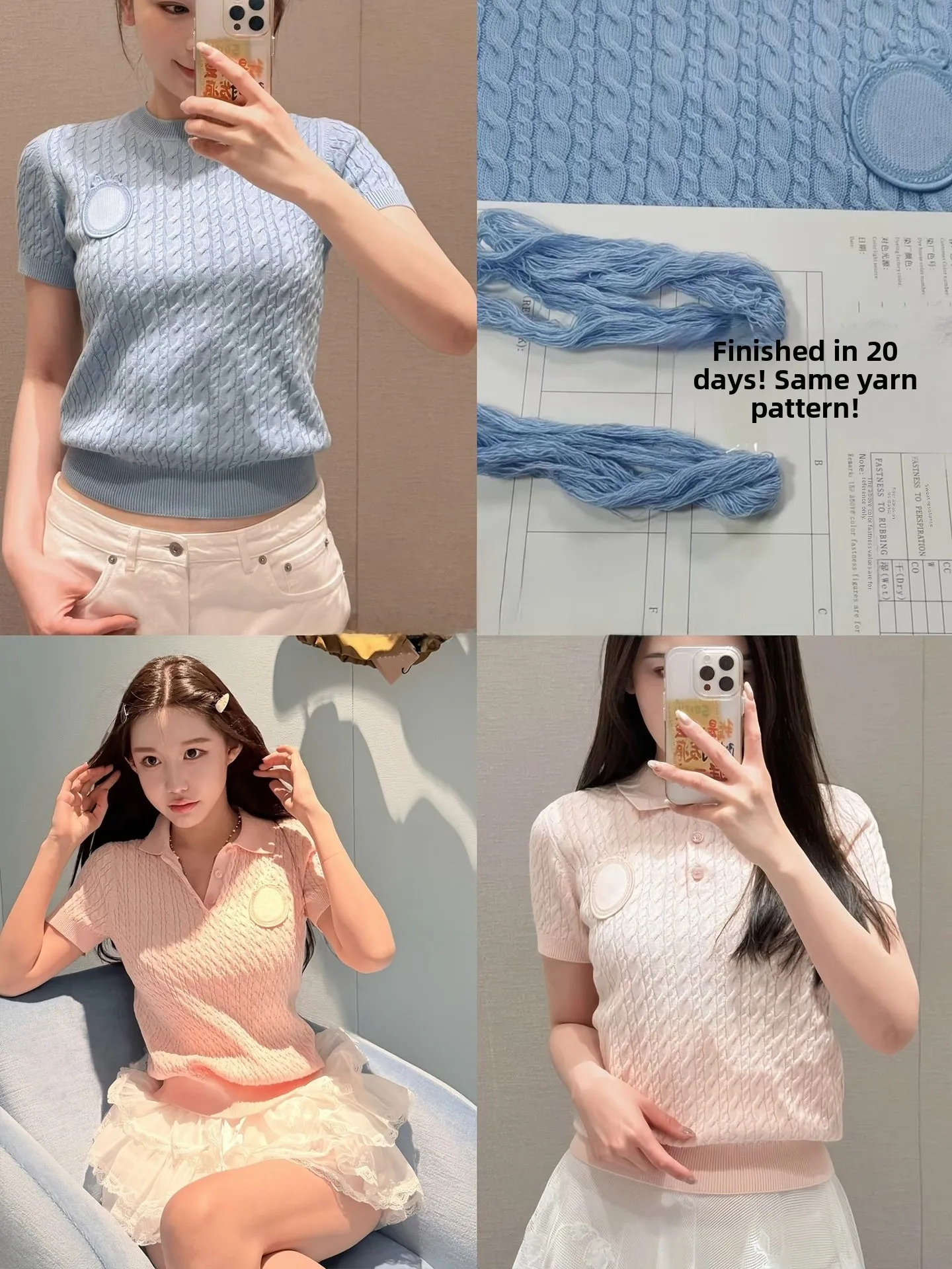 

Twelve Vita Girl's Heart Matters Loose Feeling Letter Patchwork Woolen Twist Knitted Short Sleeve Women's Top Cotton Wool Ble...