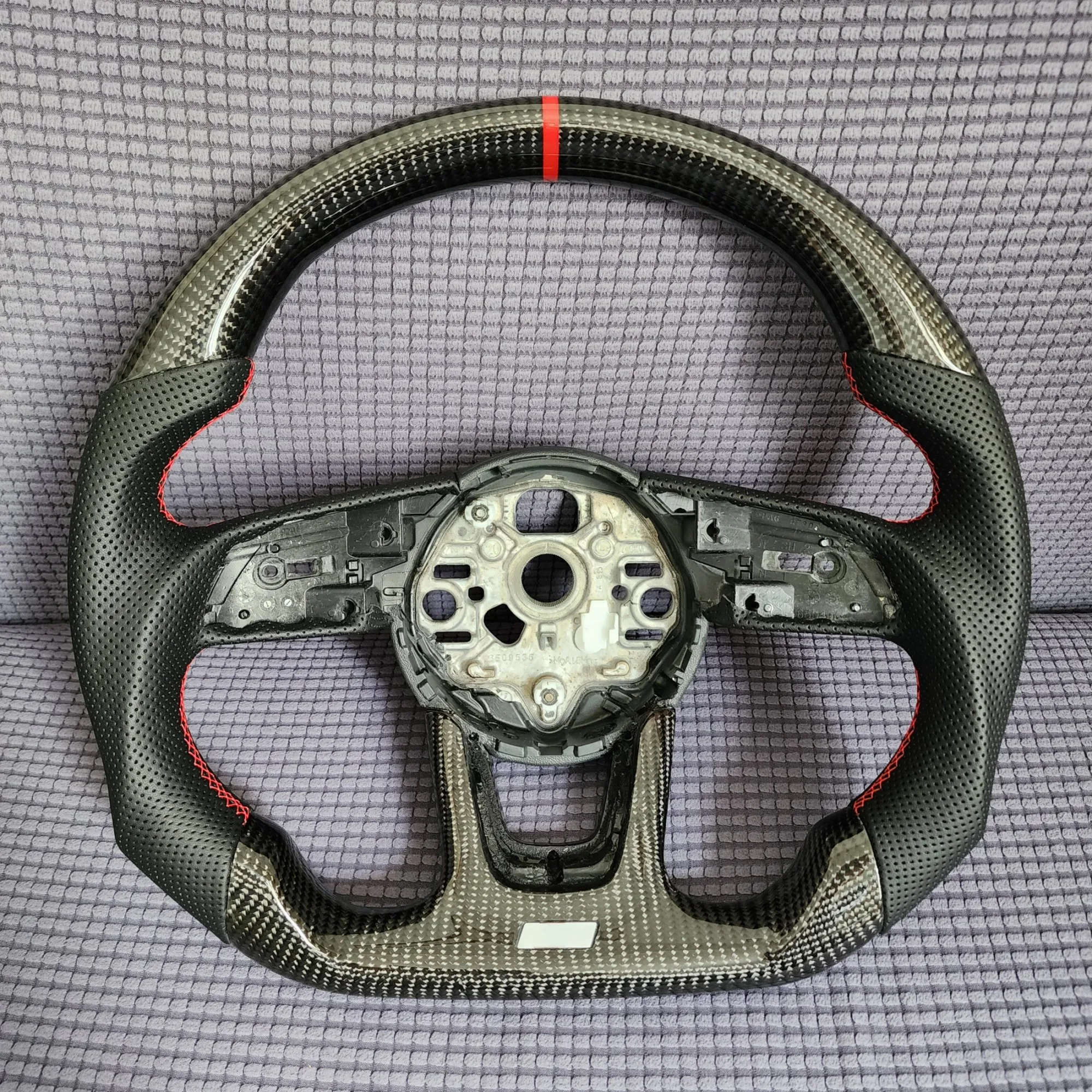 100% Carbon Fiber Perforated Leather Steering Wheel Red Stitching For Audi S3 RS3 8Y 2021 2022 2023