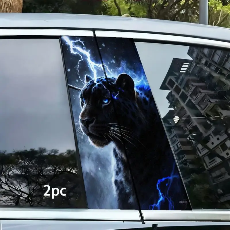 2pcs Lightning Black Panther Car B Pillar Stickers 25x48cm Each Cool Wild Cold Tone Artwork Strong Visual Impact