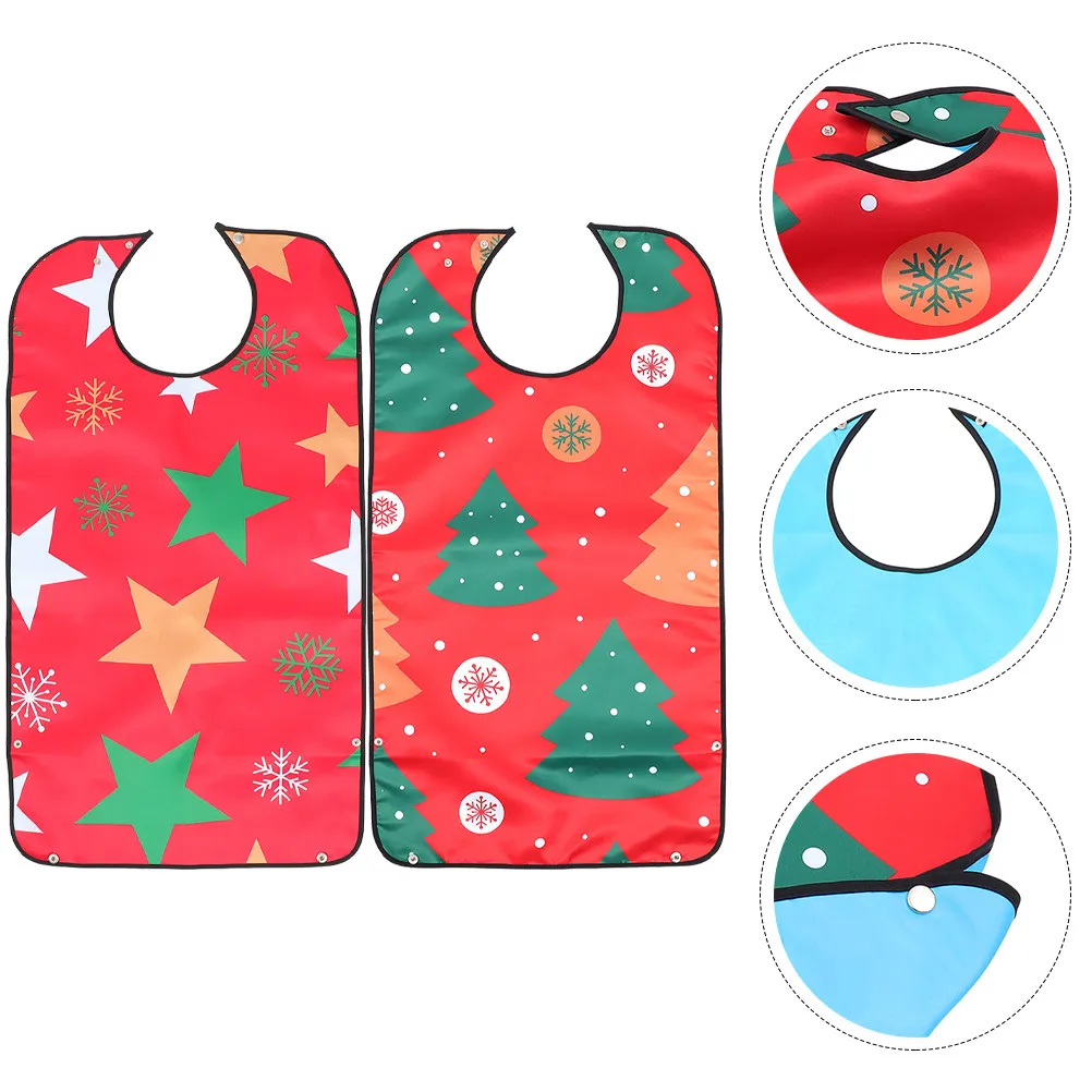 

2Pcs Christmas Pattern Adult Bib Waterproof Lightweight Eating Bib for Adults Seniors Disabled People Multi-Use Clothing
