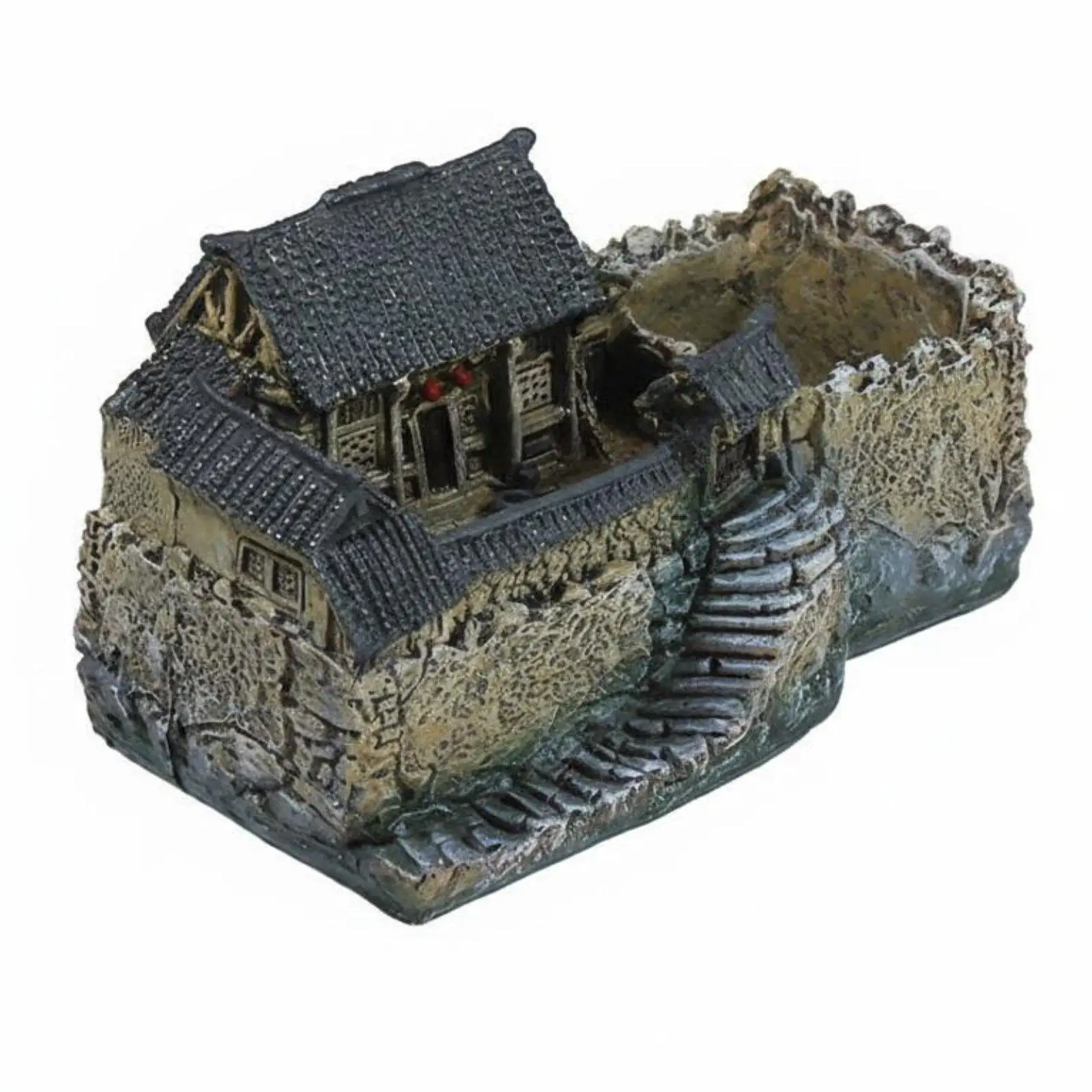 Pastoral Resin House Figurine Micro Landscape Base Sculptural Planter Intricate Texture for Balcony Living Room Shelf