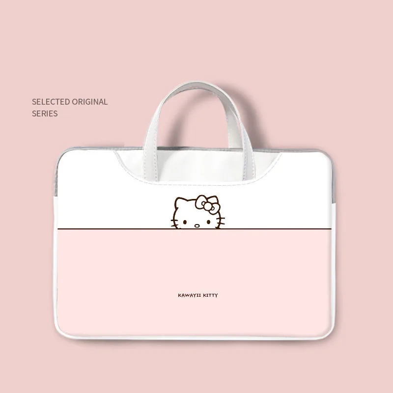 Miniso Sanrio Cute Hello Kittys Laptop Bag Anime Cartoon Soft Pu Ipad Bag 16inch 15.6 14nich Office Student Portable Girl Gifts