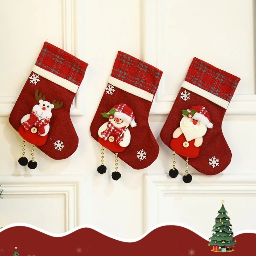 2Pcs Creative Hanging Christmas Socks Ornaments Snowman Elk Christmas Gift Bags Red Cartoon Xmas Tree Ornaments Party