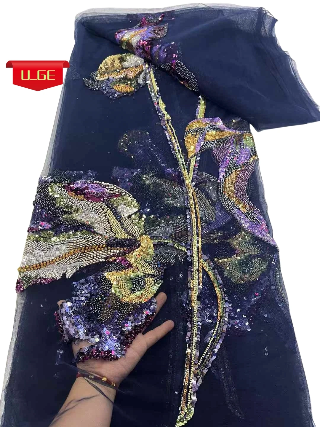 Luxury Wedding Fabric - Embroidered Mesh Lace with Stones for Evening Dresses, Soft Delicate High Quality U_GE5819