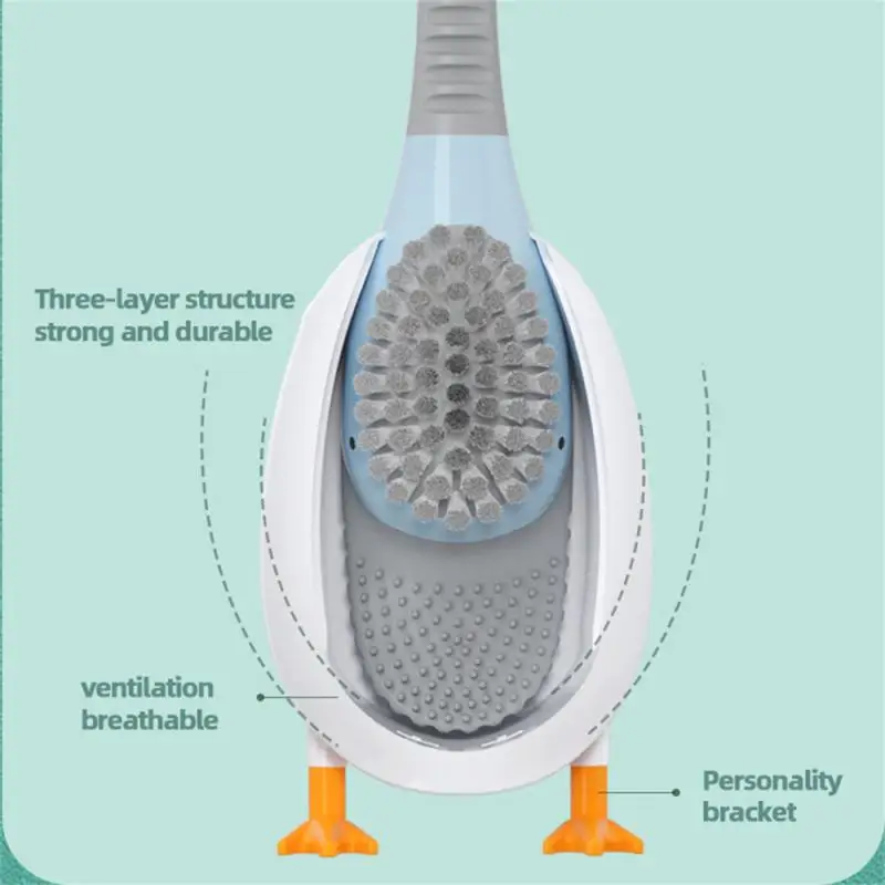 Cute Diving Duck Style Toilet Brush Wall-mounted Floor-Standing  Silicone Toilet Brush with Base Bathroom Cleaning Brush Set