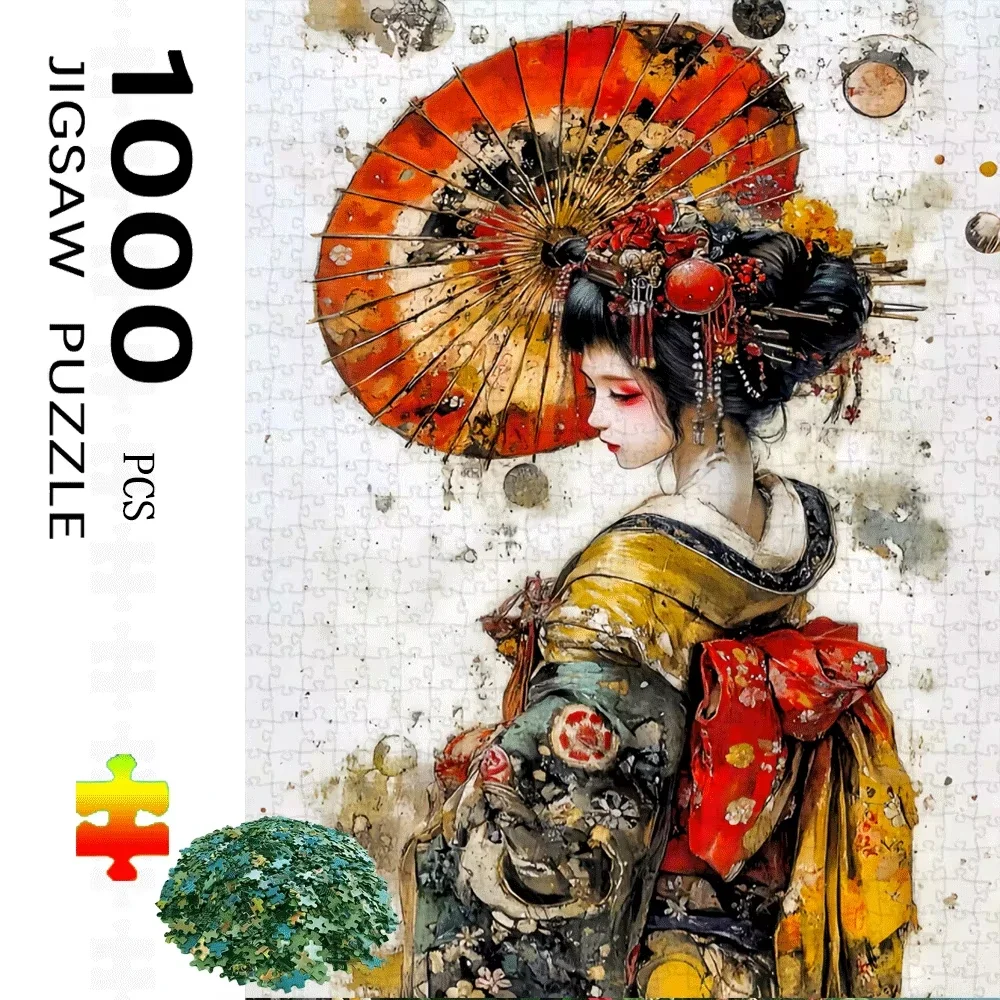 

[1000pcs Kimono Puzzle] 1000pcs Large Colorful Women in Kimono Paper Puzzle Traditional Japanese Art, Interactive Brain Challage