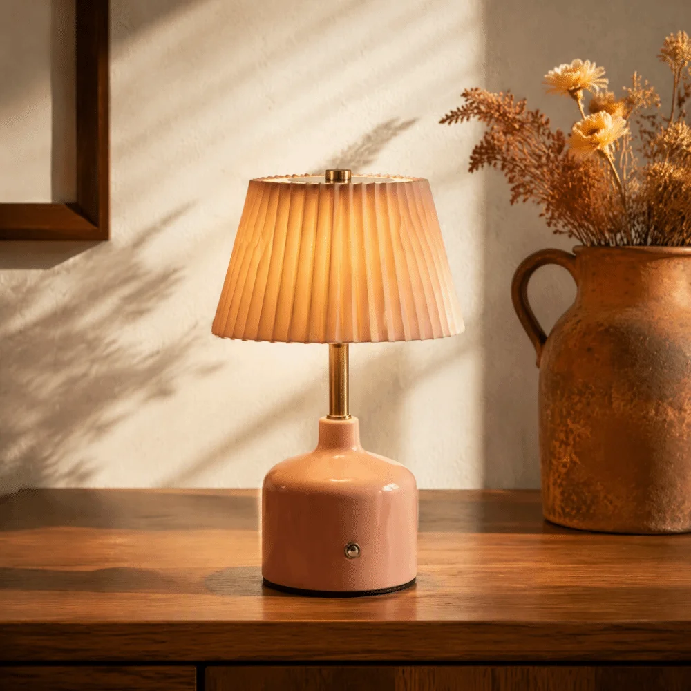 Pleated Design Desk Lamp Ruffled Skirt USB Rechargeable Table Lamp Cream Color Modern Minimalist Night Light Bedside