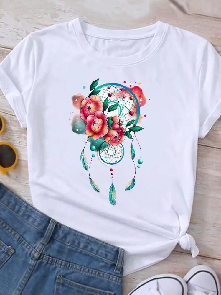 Print Fashion Casual Watercolor New 90s Lovely Clothing Summer Graphic T Shirt Short Sleeve Women Clothes Tee T-shirt Female Top