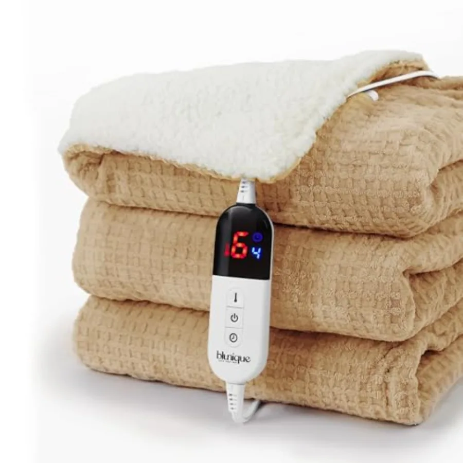 

Heated Blanket Electric Throw Waffle 50x60 Inches Sherpa Fleece Fast Heating Blanket 6 Heating Levels and 4 Hours Auto Off ETL