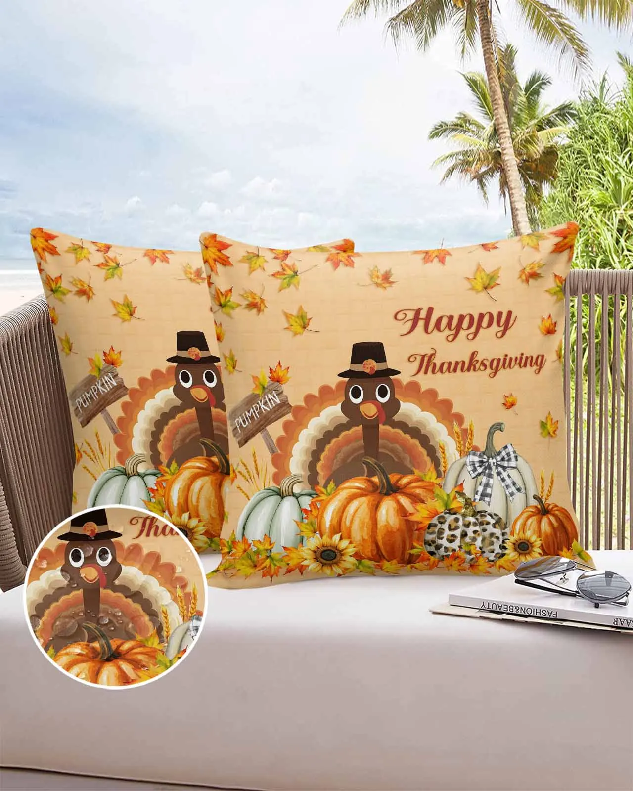 

Водонепроницаемая наволочка на ферме, счастливый День Благодарения, Турция, тыква, уличная наволочка, чехлы для садовой патио, домашний декор