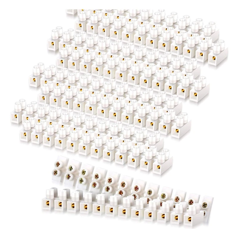 50Pcs Terminal Block White Screw Terminal Connector Dual Row Electric Barrier Block 12-Position Terminal Strip,10A 380 V