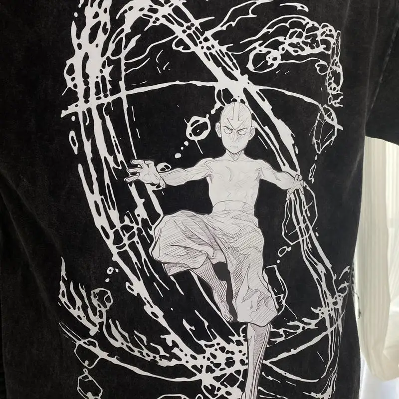 The Last Airbender Aang Retro T-shirt Man Vrouw Hoge kwaliteit Vintage T-shirt Katoen Korte mouwen Mode Zachte ademende tops
