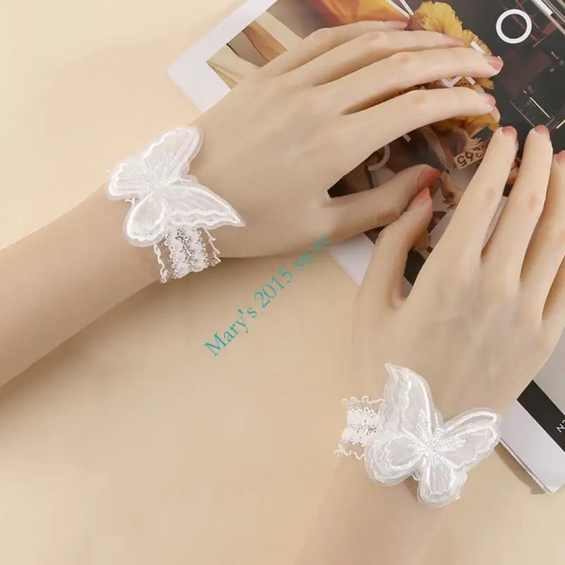 

Women Trendy Butterfly Lace Wrist Cuffs For Nails Photography Breathable Floral Fabric Elastic Cuffs Fashion Accessories