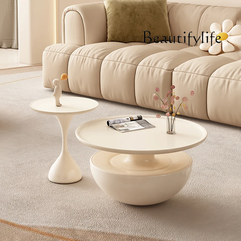 Minimalist Cream Style Baking Finish Tea Table Combination Light Luxury Modern Minimalist Living Room Home Advanced Sense