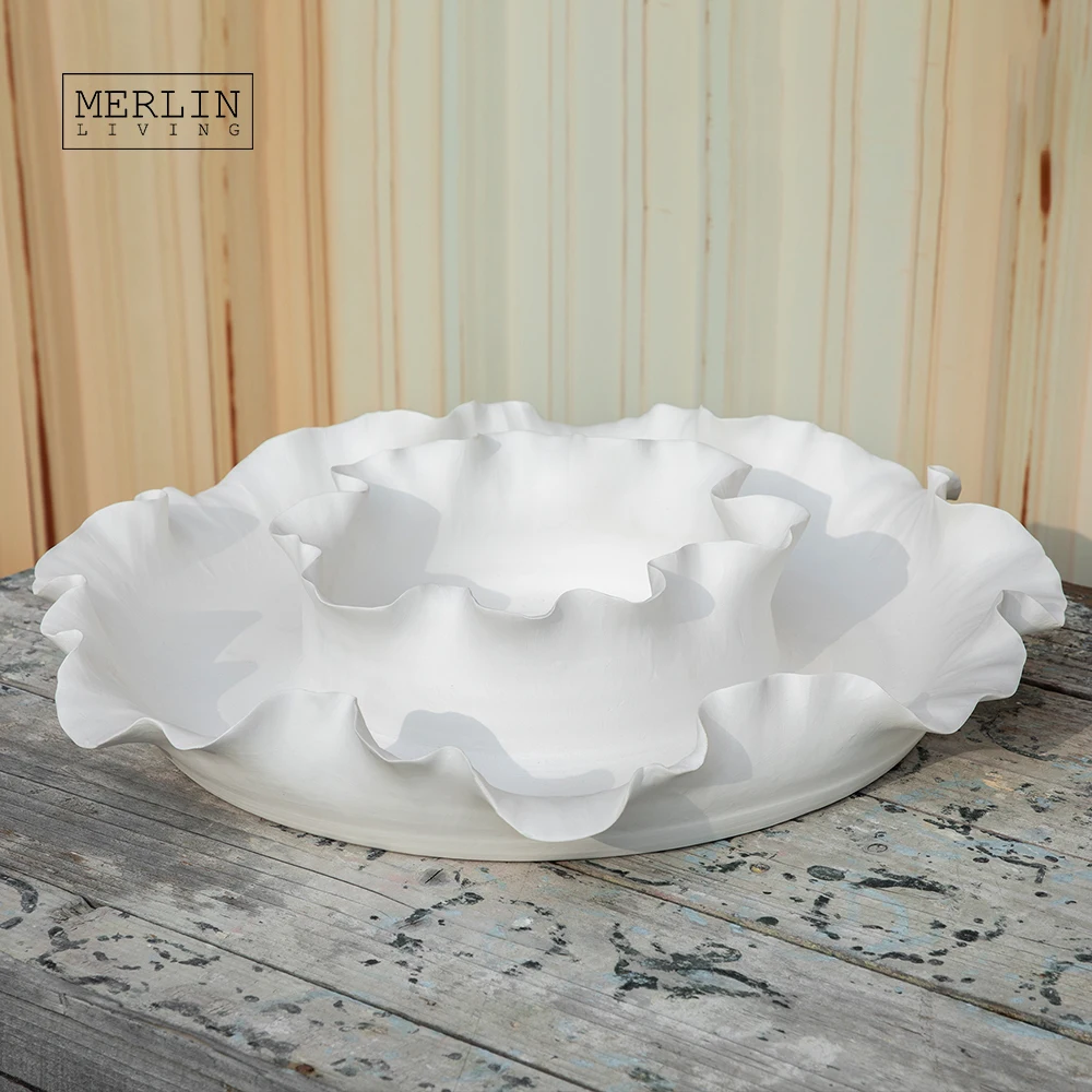 

Merlin Living Handmade Ceramic Fruit Bowl Shaped Like A Blooming Flower Hotel Decor Chaozhou Ceramic Factory Manufacturing