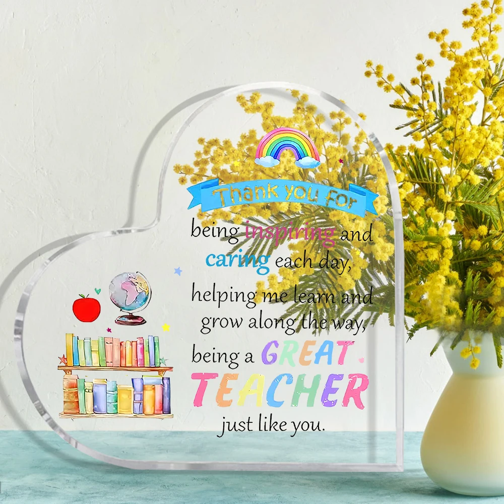2D Flat, 1pc Heart-Shaped Teacher Appreciation Plaque - Classroom Decor with Thank You Message, Teacher Retirement Gift