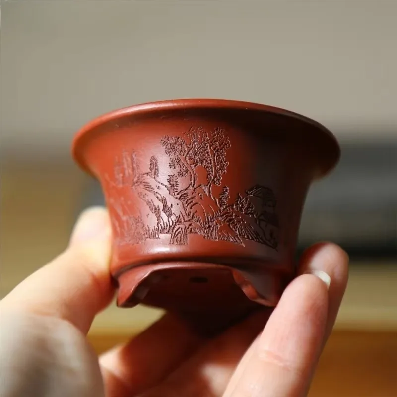 Maceta Redonda de Arcilla Morada China 2026, Mini Maceta Tallada para Bonsái, Maceta Decorativa Clásica para el Hogar LJ461