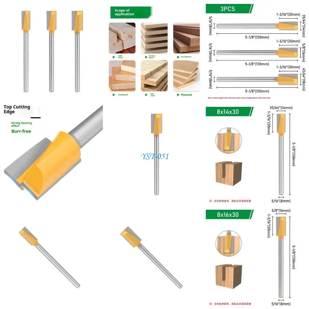 

E15A Professional Chip Reducing Woodworking Bit Solid Alloy Construction 8mm Extended Grip