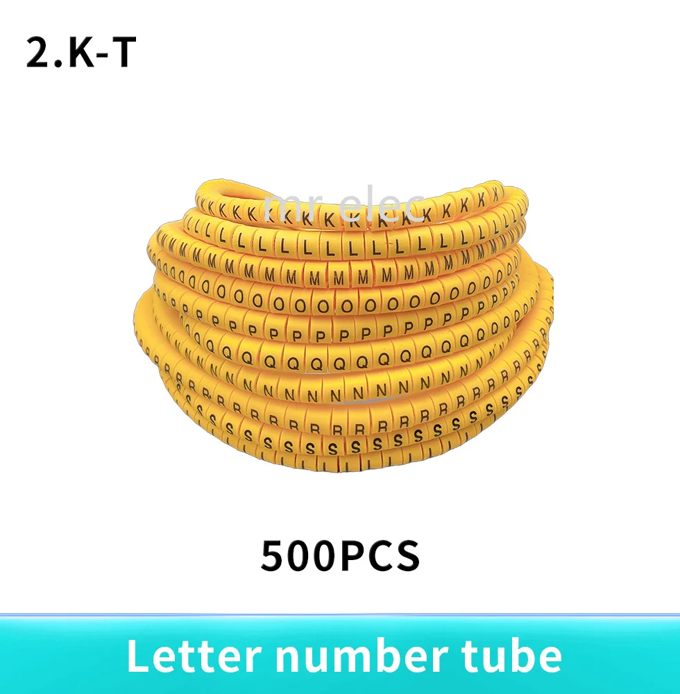 500pcs k-T EC-0 EC-1 EC-2 EC-3 1.5mm2   klmnopqrst  English Letter Flexible Print Sleeve Tube Label Network Wire Cable Marker