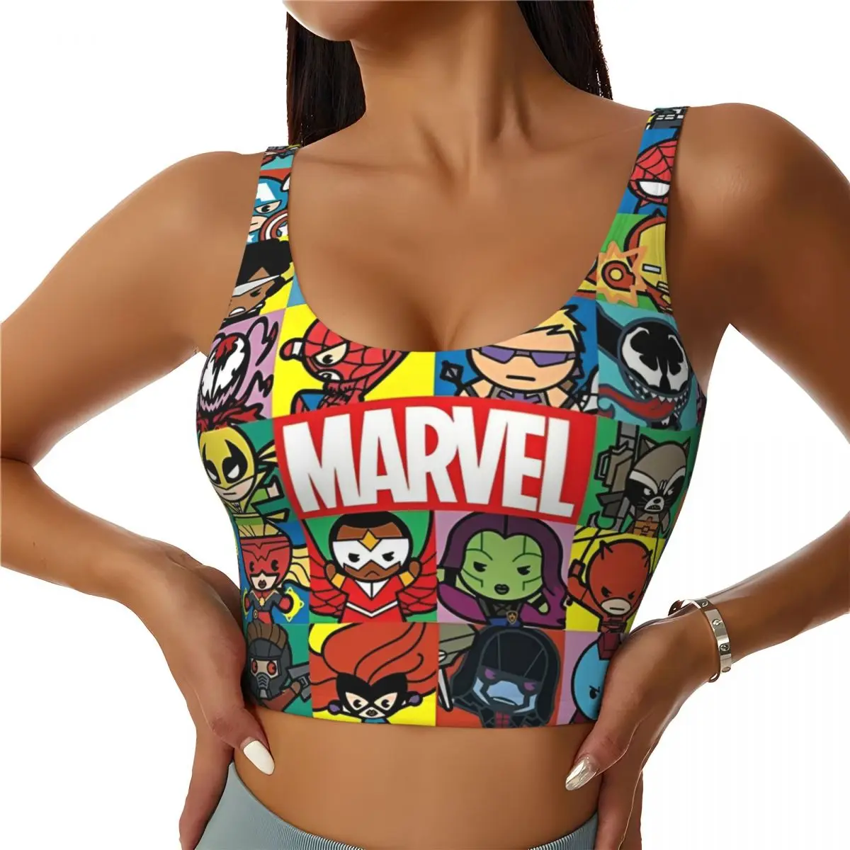 Marvel Hero Heros Womens' Sports Bra Longline Wirefree Padded with Medium Support Fitness Sport Bras With Removable Cups