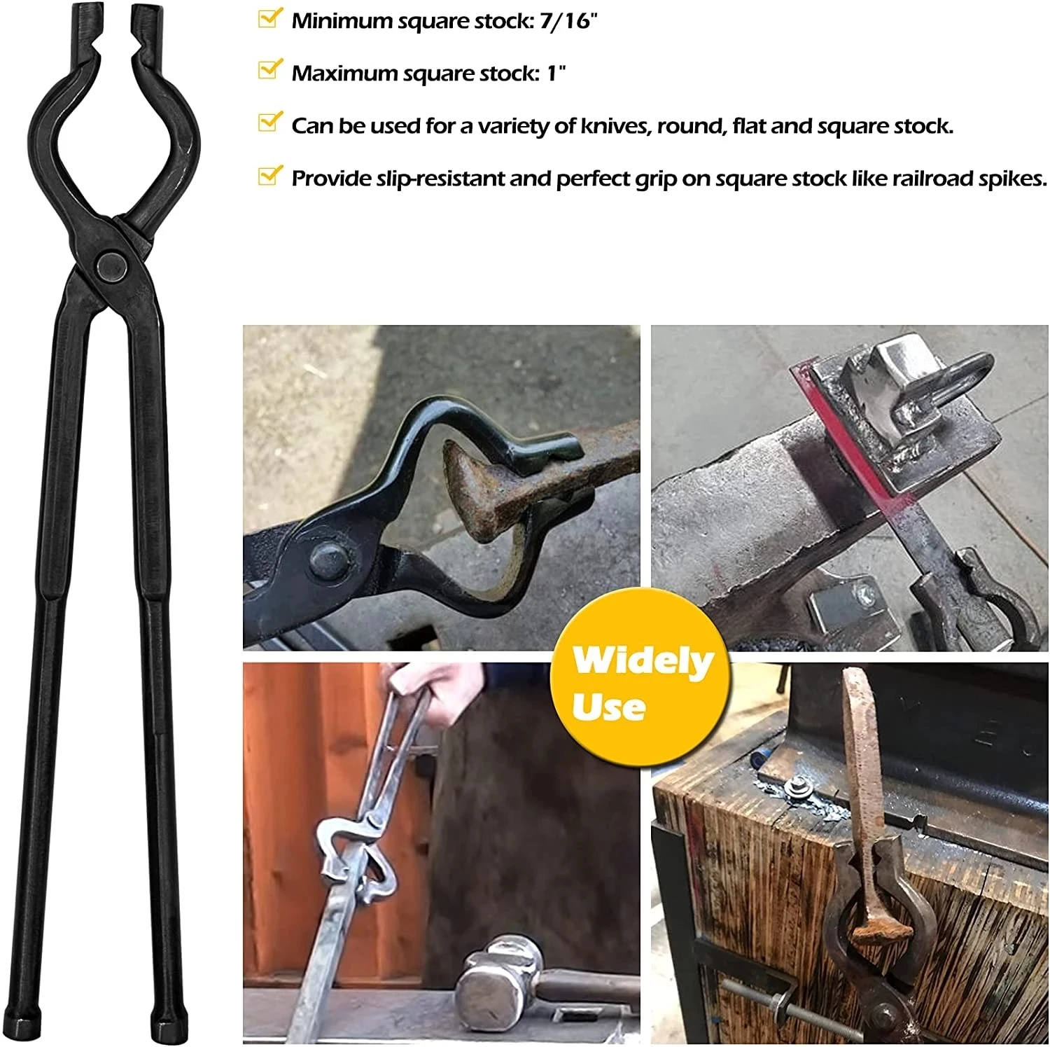 TENG MILE 17 Inch V-Bit Bolt Blacksmith Tongs, Wolf Jaw Tongs Assembled Knife Making Blacksmith Bladesmith Anvil Forge Tongs