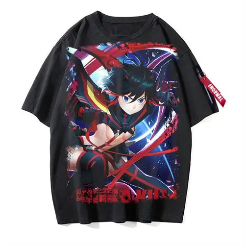

New KILL La KILL Double Cut Girl Bla T-irt ort Sve ex Hoodie Cartoon Anime Print Ultra Slim Fit Men's Women's Top