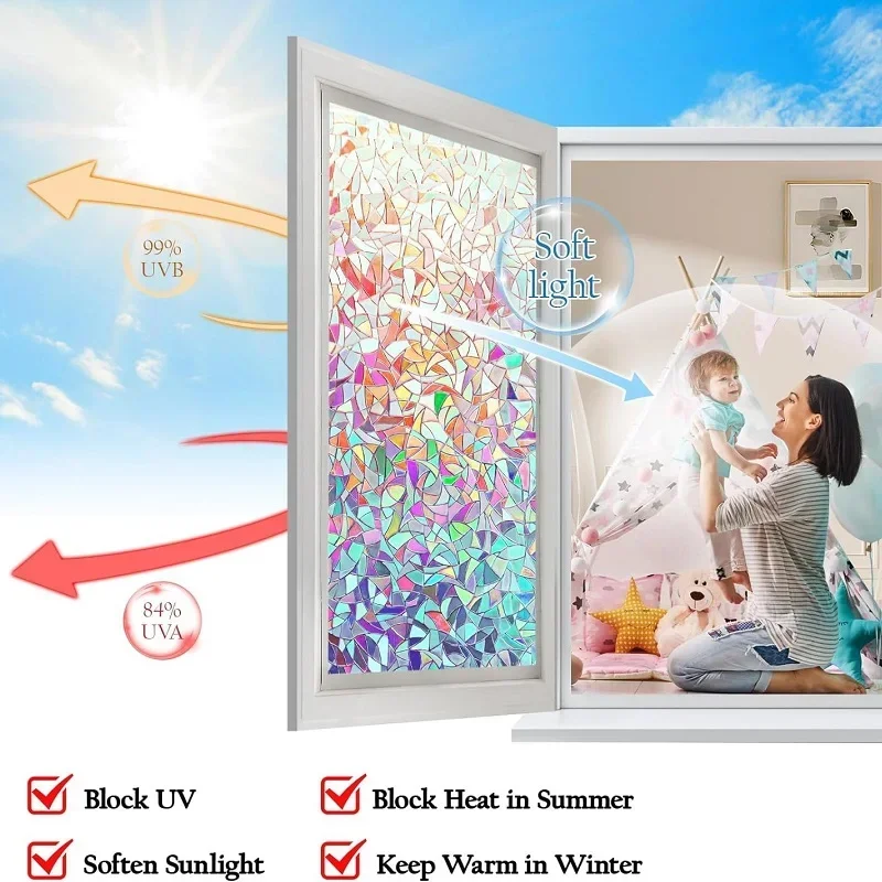 50 x 100 cm Window Film Privacy Classy Stained Glass Window Cover Static Window Cling Decorative Non-Adhesive Removable Anti UV