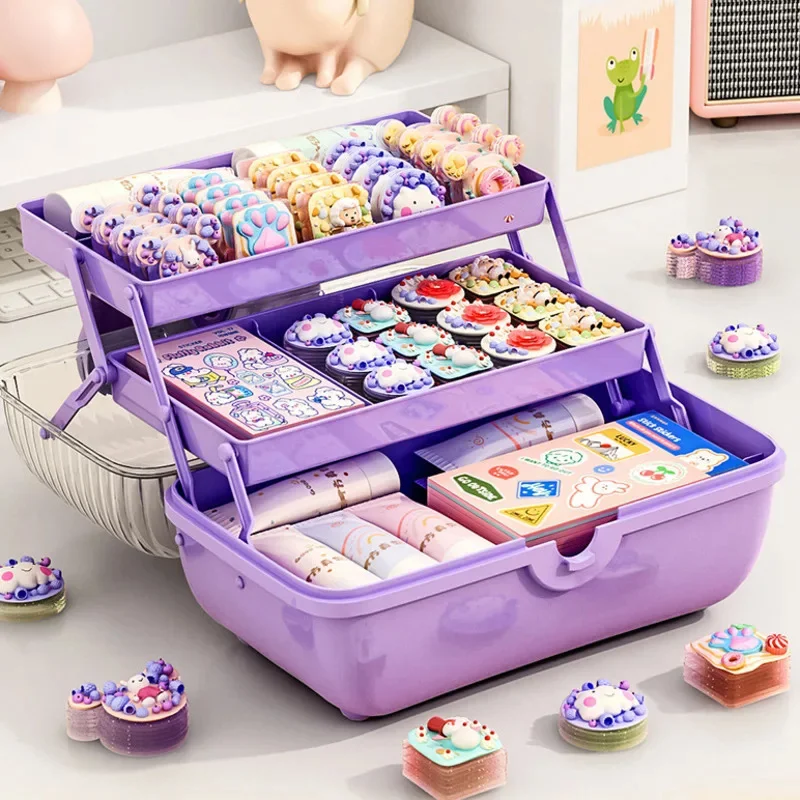 Multi-layer Storage Box Bow Knot Hair Accessory Storage Boxs Kawaii Plastic Jewelry Organizer Desktop Dustproof Kids Storage Box