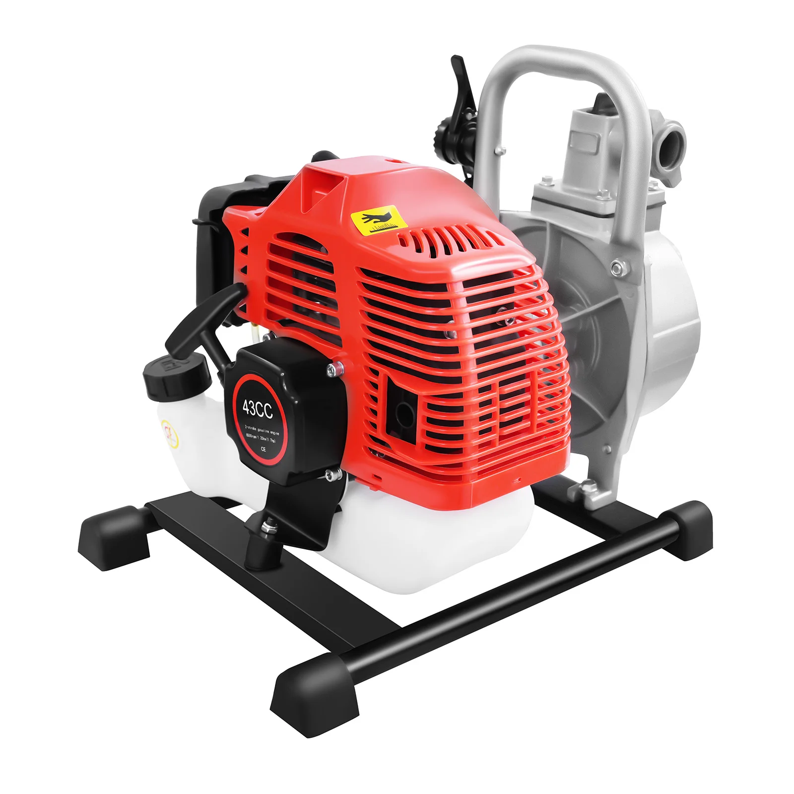 Bomba de Agua a Gasolina, Motor de 43cc y 2 Tiempos, 1.25KW, Caudal de 10m³/h, Succión de 26 pies y Elevación de 98 pies, para Riego, Drenaje y Transferencia de Agua, Portátil, Refrigerada por Aire, Entrada/Salida de 1”, Mezcla de Combustible 25:1