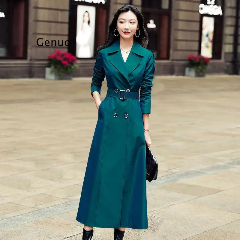 

Brand New Trench Coat 2022 Spring Autumn Women Long Casual Double Breasted Simple Classic Green Chic Female Windbreaker