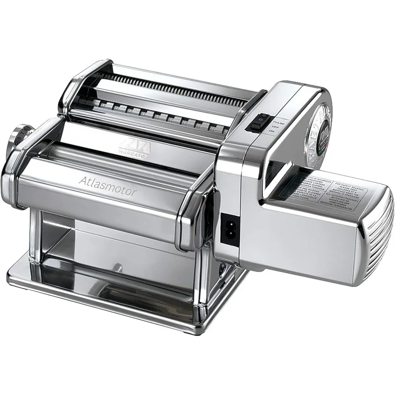 MARCATO Made in Italy Atlasmotor 110V Electric Pasta Machine, Chrome Steel. Set includes Atlas 150, handcrank, clamp