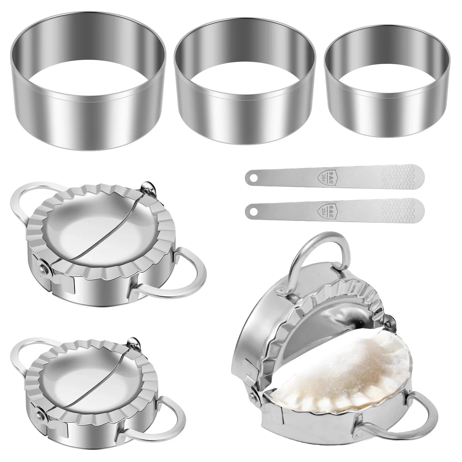 Juego de Moldes para Empanadillas de Acero Inoxidable con Cortadores de Masa, Cucharas para Rellenar, Prensa para Empanadillas de 3/3.4/3.8'', Molde para Raviolis y Empanadas